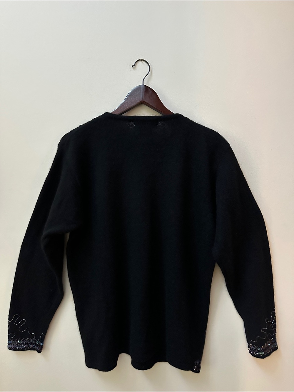 Black Embellished Crewneck Sweater with Iridescent Sequins - Picture 6 of 12
